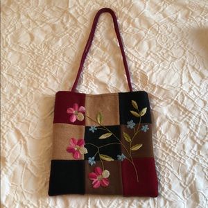 SOCO wool purse with embroidered flowers